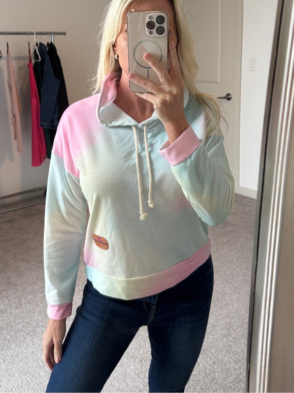 Pastel Tie-Dye Long sleep sweatshirt Hoodie size small
